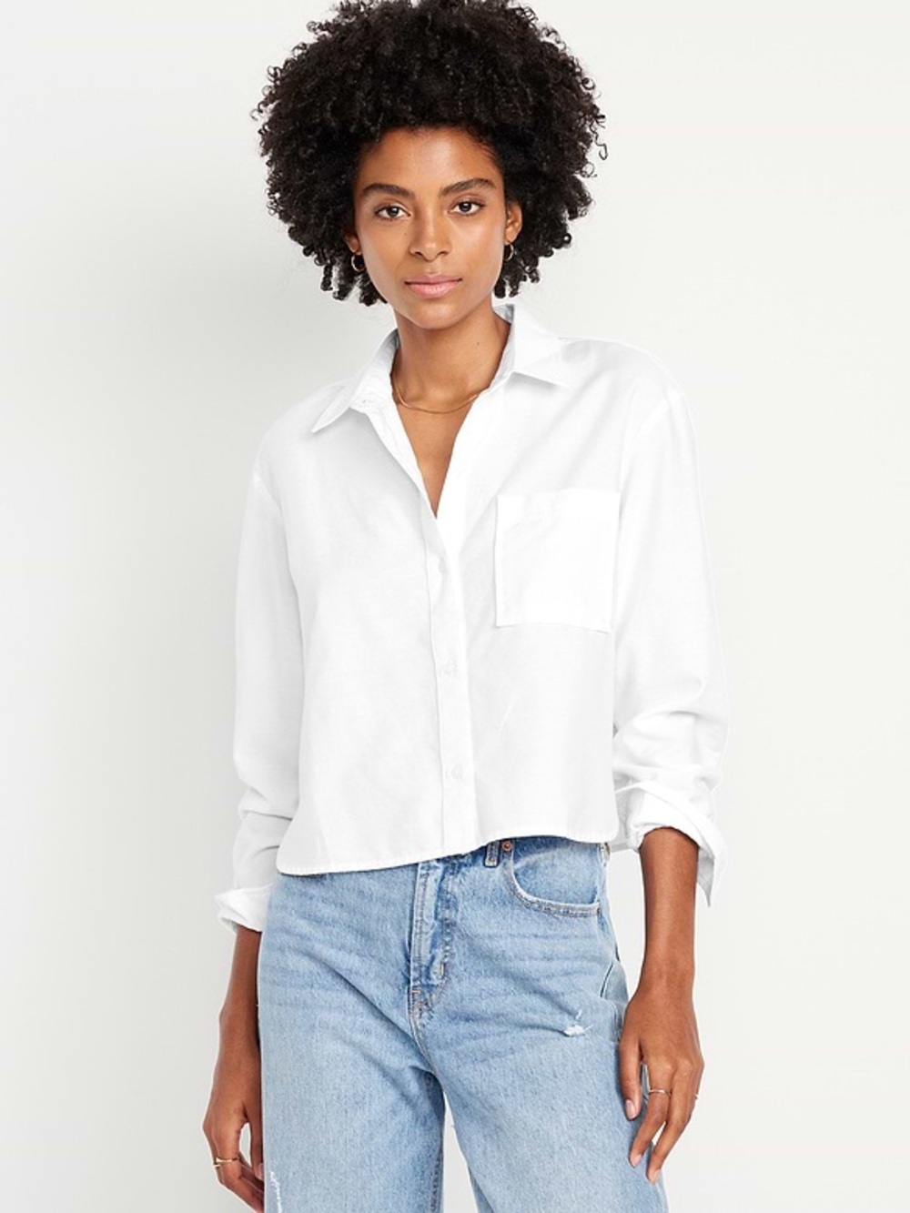 Talbots White Long Sleeve Button Down Cropped Shirt